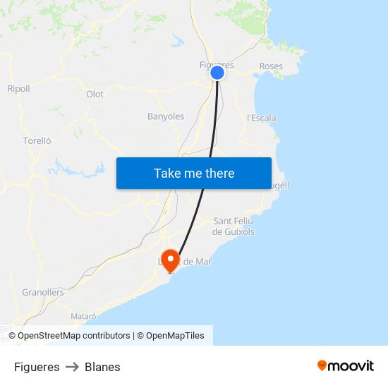Figueres to Blanes map