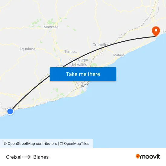 Creixell to Blanes map