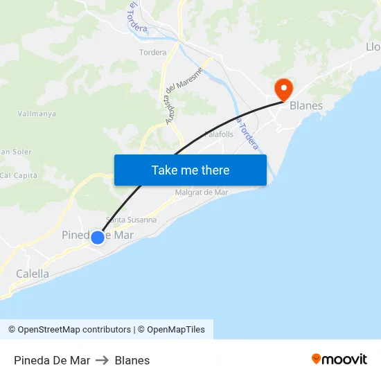 Pineda De Mar to Blanes map