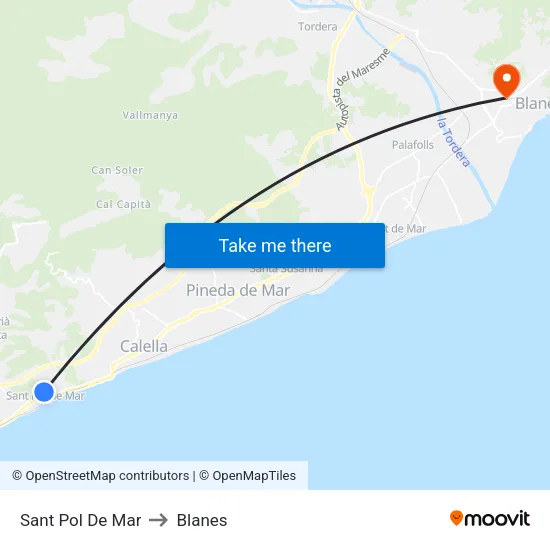 Sant Pol De Mar to Blanes map