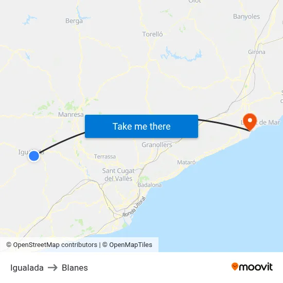 Igualada to Blanes map