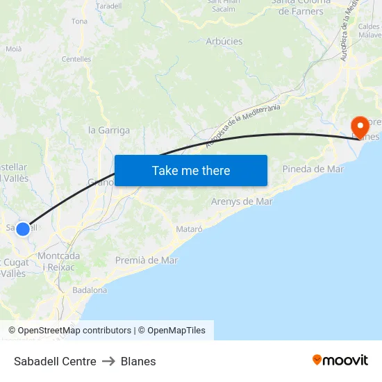 Sabadell Centre to Blanes map