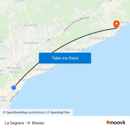 La Sagrera to Blanes map