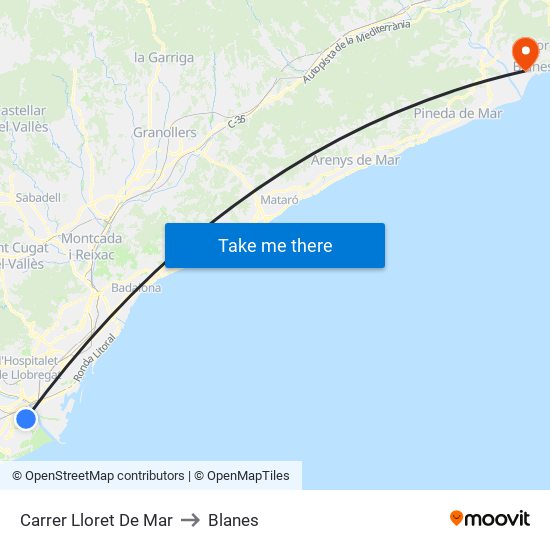 Carrer Lloret De Mar to Blanes map