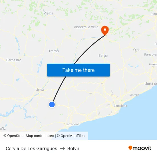 Cervià De Les Garrigues to Bolvir map