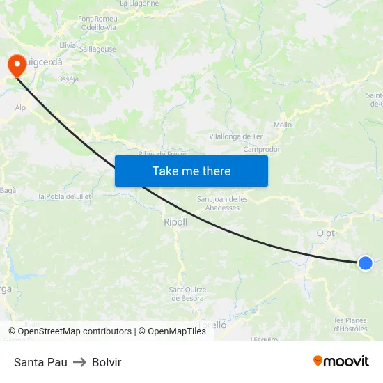Santa Pau to Bolvir map