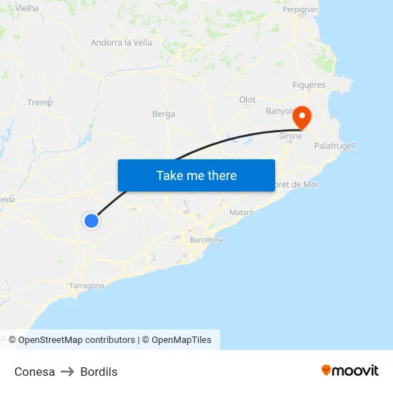 Conesa to Bordils map