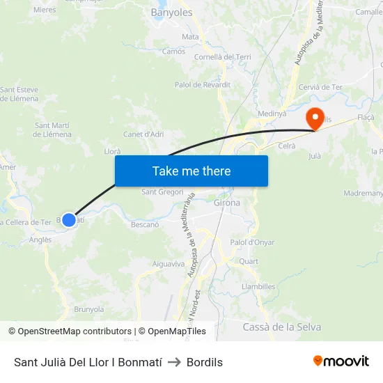 Sant Julià Del Llor I Bonmatí to Bordils map