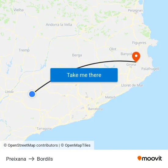 Preixana to Bordils map