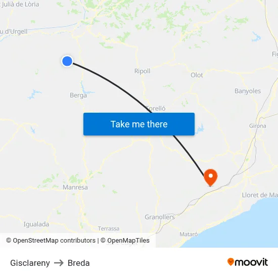 Gisclareny to Breda map