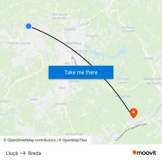 Lluçà to Breda map