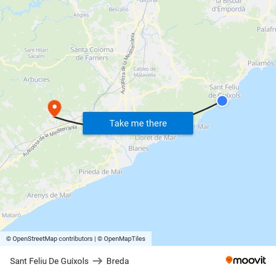 Sant Feliu De Guíxols to Breda map