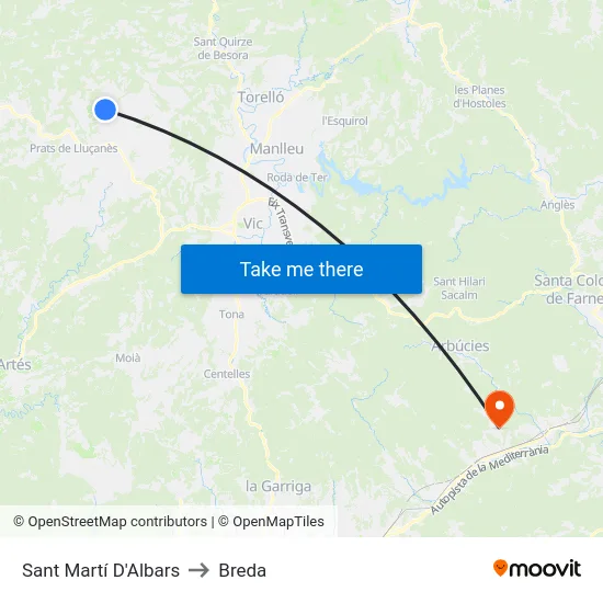 Sant Martí D'Albars to Breda map