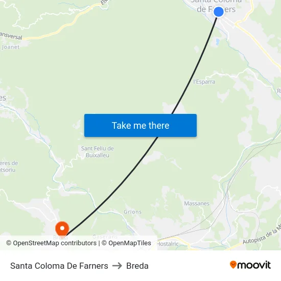 Santa Coloma De Farners to Breda map