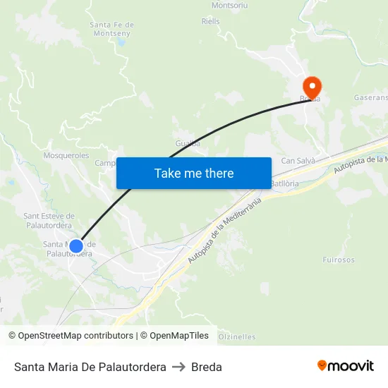 Santa Maria De Palautordera to Breda map