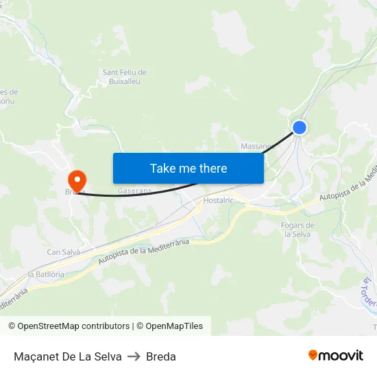 Maçanet De La Selva to Breda map
