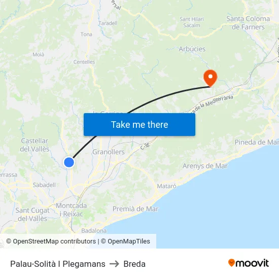 Palau-Solità I Plegamans to Breda map