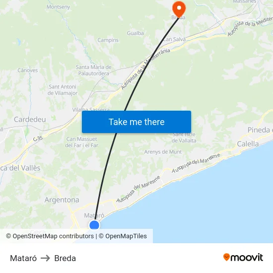 Mataró to Breda map