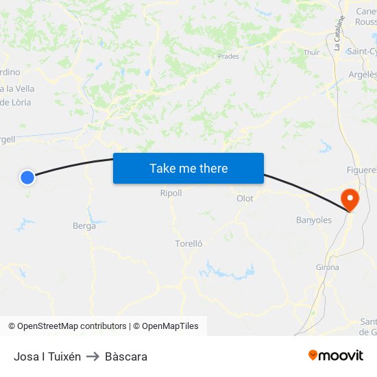 Josa I Tuixén to Bàscara map