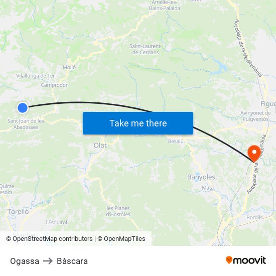 Ogassa to Bàscara map