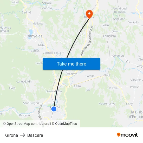 Girona to Bàscara map