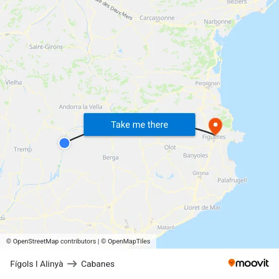 Fígols I Alinyà to Cabanes map