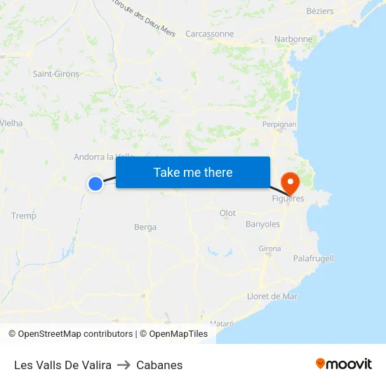 Les Valls De Valira to Cabanes map