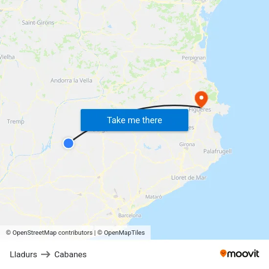 Lladurs to Cabanes map