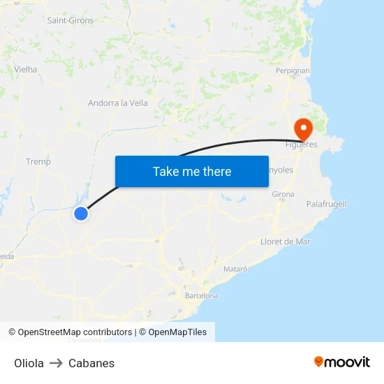 Oliola to Cabanes map