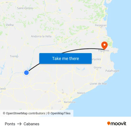 Ponts to Cabanes map