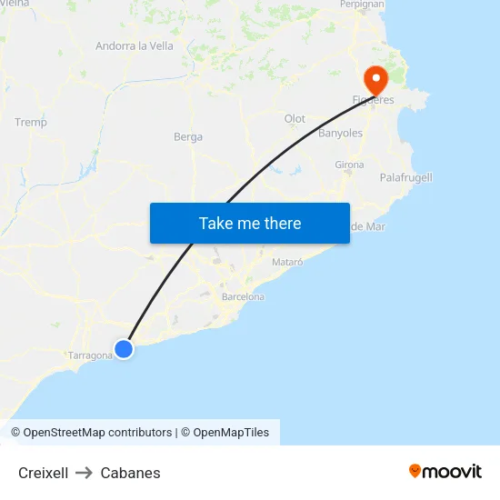 Creixell to Cabanes map