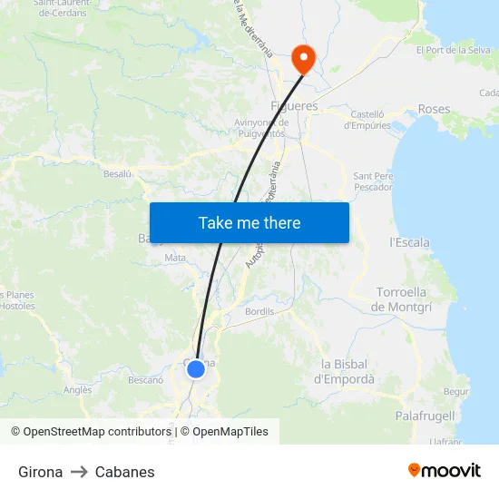 Girona to Cabanes map