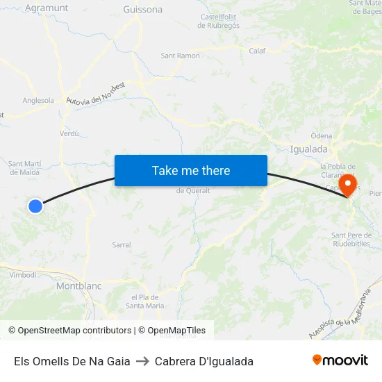 Els Omells De Na Gaia to Cabrera D'Igualada map