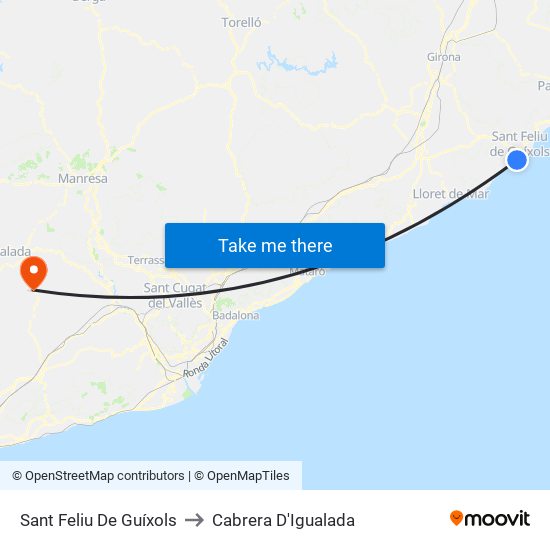 Sant Feliu De Guíxols to Cabrera D'Igualada map