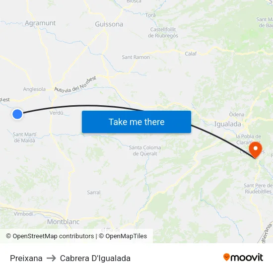 Preixana to Cabrera D'Igualada map