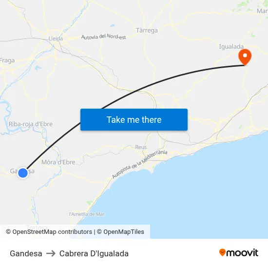 Gandesa to Cabrera D'Igualada map