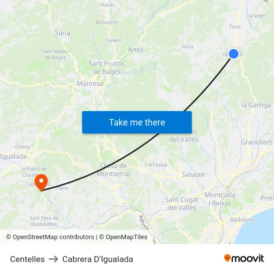 Centelles to Cabrera D'Igualada map