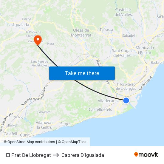 El Prat De Llobregat to Cabrera D'Igualada map