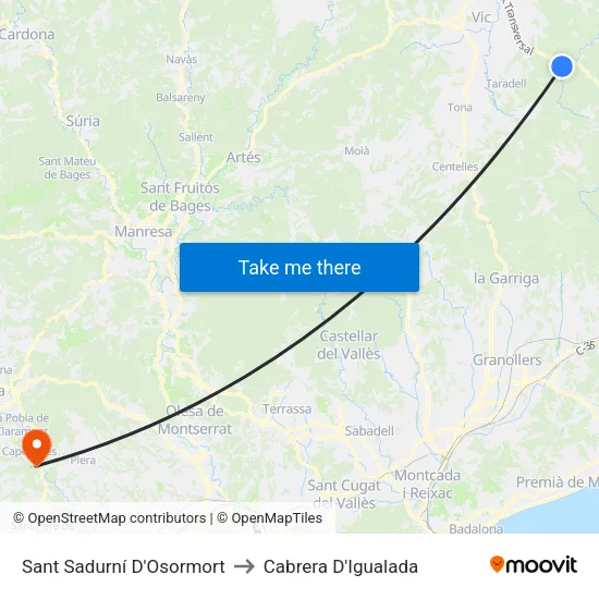 Sant Sadurní D'Osormort to Cabrera D'Igualada map