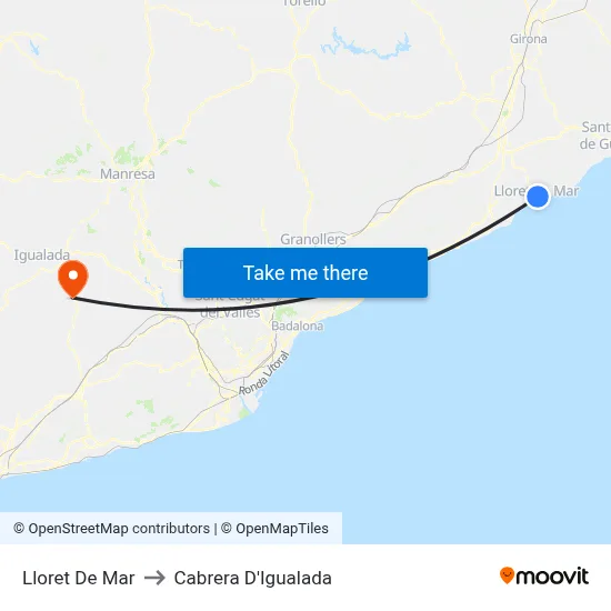 Lloret De Mar to Cabrera D'Igualada map