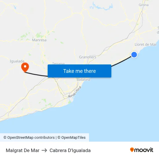 Malgrat De Mar to Cabrera D'Igualada map