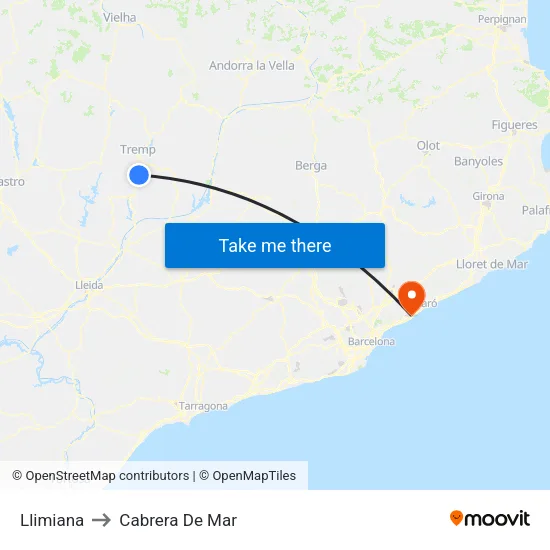 Llimiana to Cabrera De Mar map
