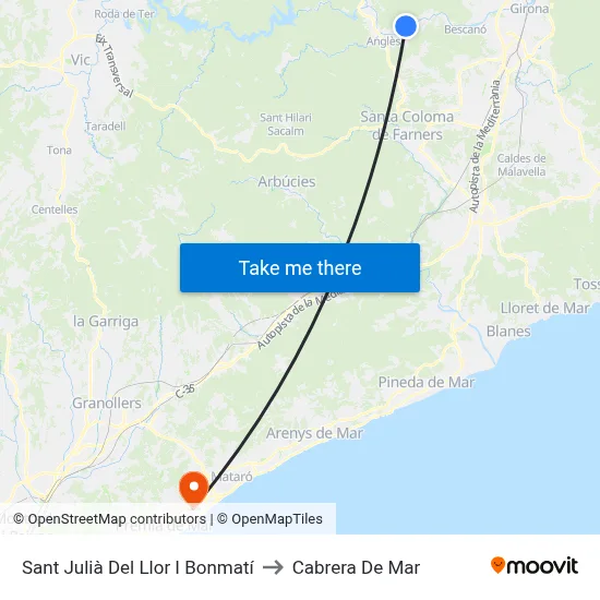 Sant Julià Del Llor I Bonmatí to Cabrera De Mar map