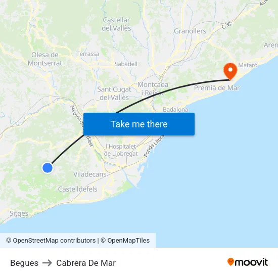 Begues to Cabrera De Mar map