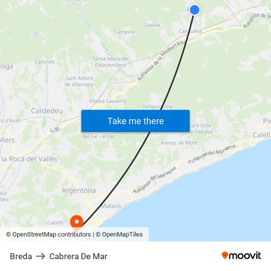 Breda to Cabrera De Mar map