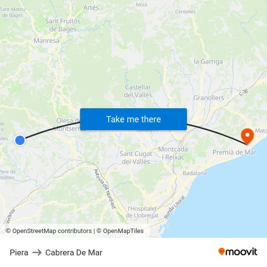 Piera to Cabrera De Mar map