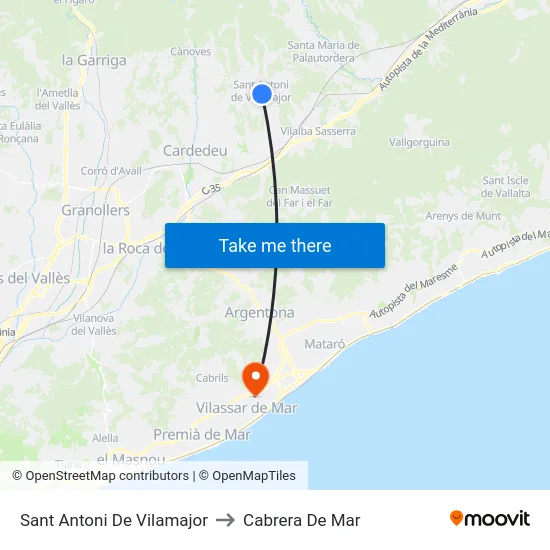 Sant Antoni De Vilamajor to Cabrera De Mar map