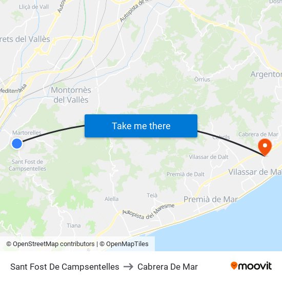 Sant Fost De Campsentelles to Cabrera De Mar map