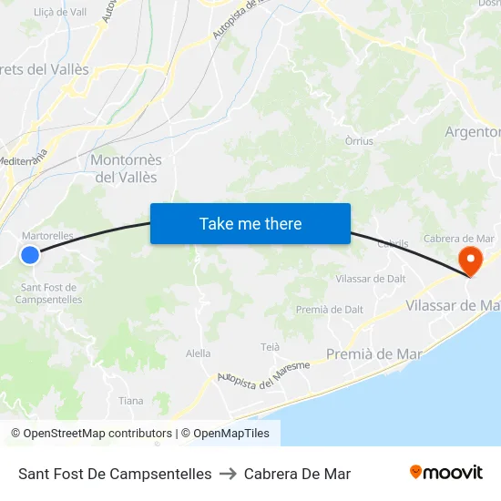 Sant Fost De Campsentelles to Cabrera De Mar map