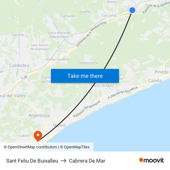 Sant Feliu De Buixalleu to Cabrera De Mar map